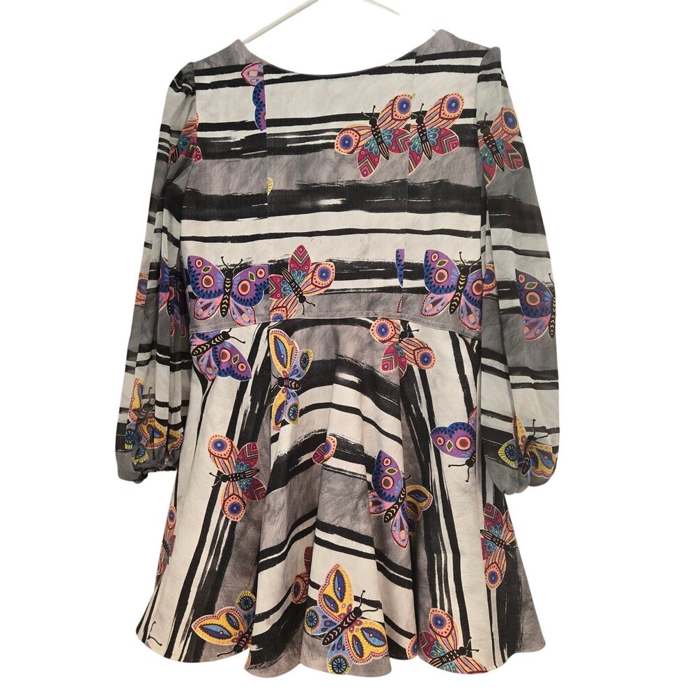 Autumn Adeigbo Butterfly Fit & Flare Dress Size 12 Long Sleeve Zip Front Mini - Picture 4 of 11